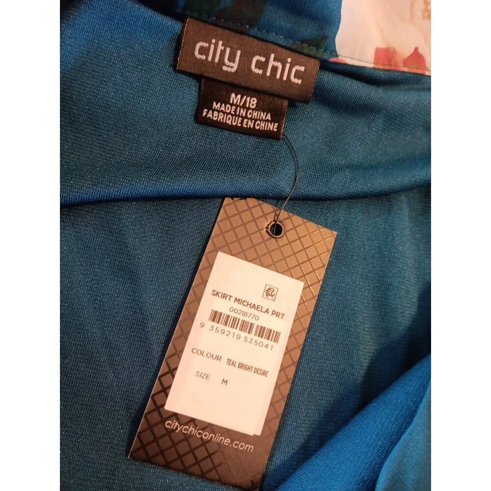 City Chic Michaela Skirt Women 18 Teal Bright Desire Floral Cottagecore Midi NWT - Picture 6 of 6